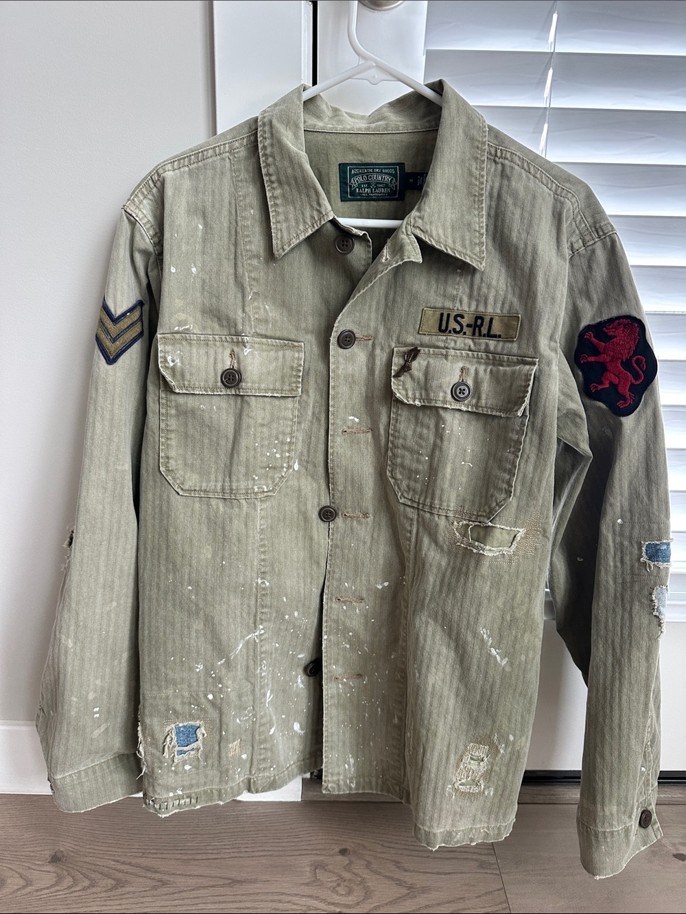 Ralph Lauren Polo Country Olive Green Distressed Military / Army Shirt Jacket